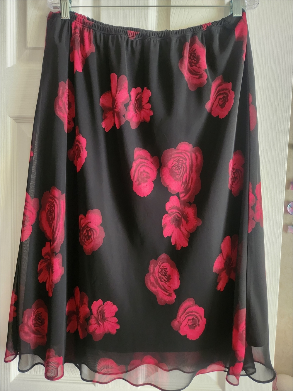 Vintage Sheri Martin Black Skirt with Red Rose Print